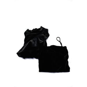 McGuire Womens Velvet Cap Sleeve Ruffled Blouse Camisole Black Size M S Lot 2